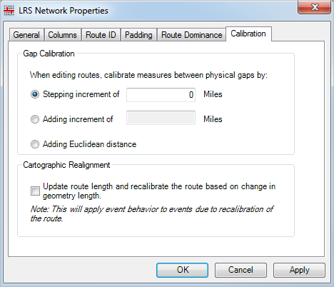 Calibration tab of LRS Network Properties