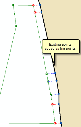 Puntos existentes agregados como puntos de línea