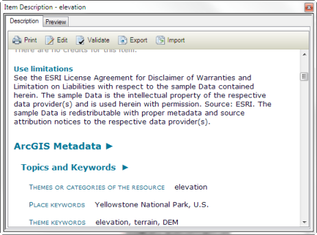 Si un estilo del metadatos le ofrece acceso a todos los metadatos de ArcGIS, este aparece en la parte inferior de la descripción corta