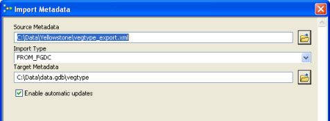 Importar un archivo XML con formato FGDC con el Tipo de importación FROM_FGDC