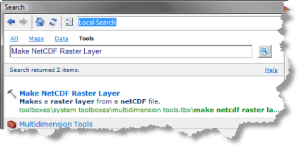 Busque la herramienta Crear capa ráster NetCDF