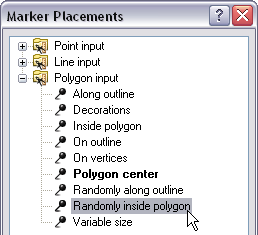 Dentro del polígono aleatoriamente se selecciona desde la entrada de polígono en el cuadro de diálogo Ubicaciones de marcador.