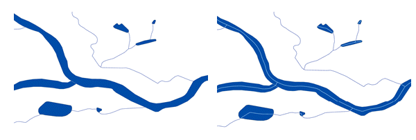 Before and after illustration of the production centerline process