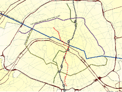 Red de transporte en el centro de París