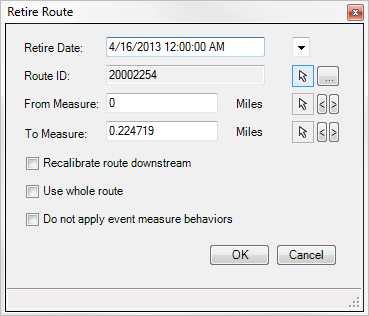 Retire Route dialog box