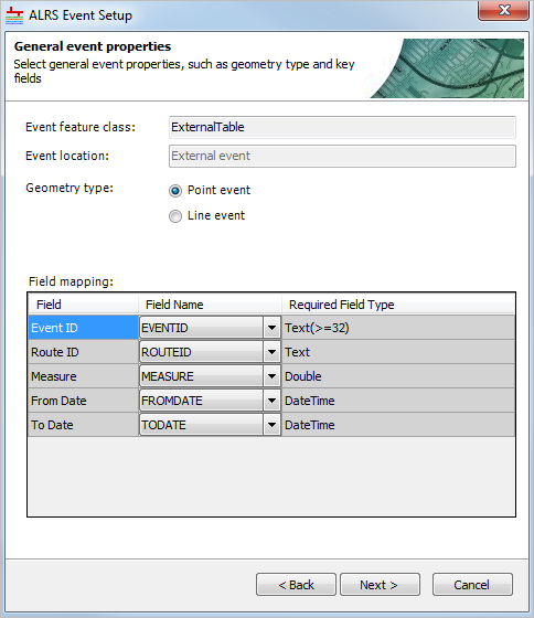 Geometry type and field mapping