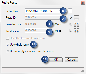 Retire Route dialog box