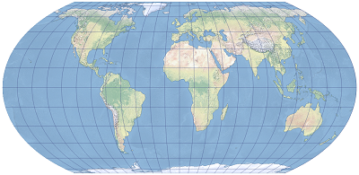 Una imagen del globo en la proyección de mapa Equal Earth