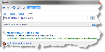 Busque la herramienta Crear vista de tabla NetCDF