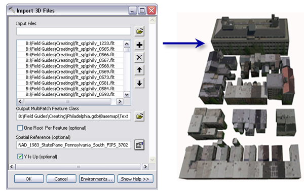 Importar modelos OpenFlight en la geodatabase como multiparches texturizados