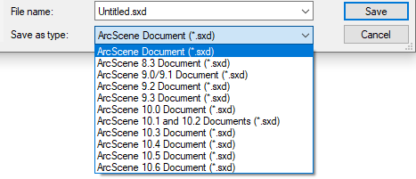 Opciones de Guardar como en una versión anterior para ArcScene