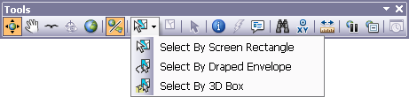 Menú desplegable Seleccionar entidades en la barra de herramientas Herramientas de ArcGlobe