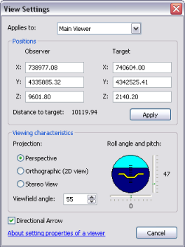 El cuadro de diálogo Configuración de la vista en ArcScene