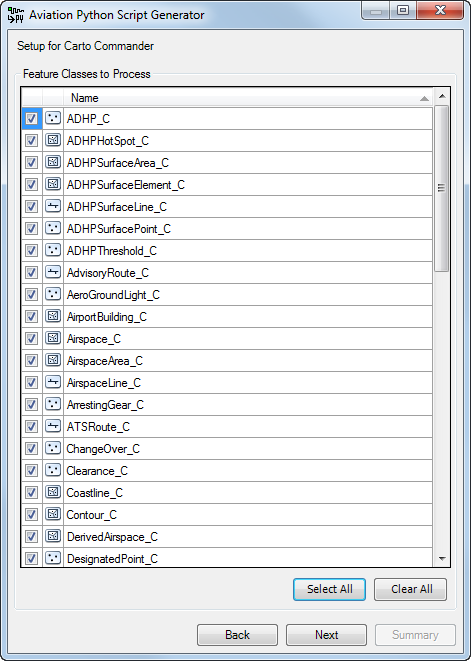 Aviation Python Script Generator with feature classes to process with Carto Commander