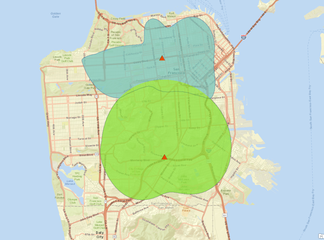 Overlapping trade areas