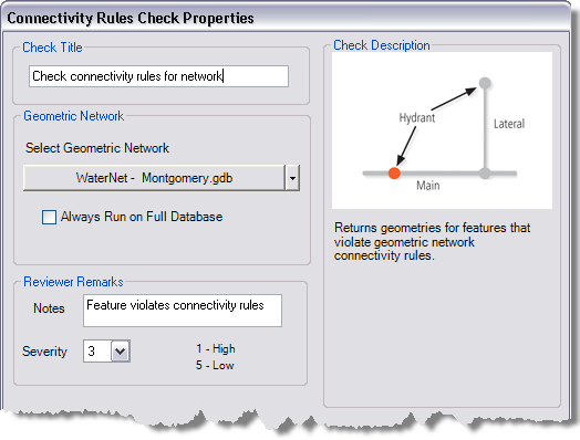Cuadro de diálogo Propiedades de la comprobación de reglas de conectividad