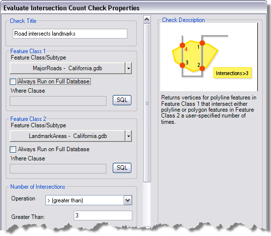 Cuadro de diálogo Propiedades de la comprobación Evaluar contador de intersección