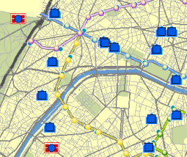 Orígenes y destinos mostrados en la visualización del mapa