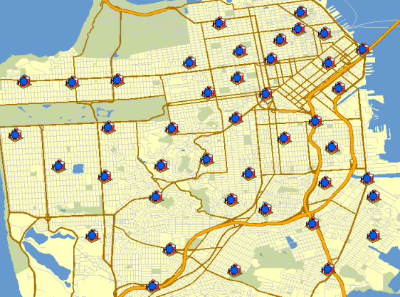 Mapa de parques de bomberos cargados como incidentes