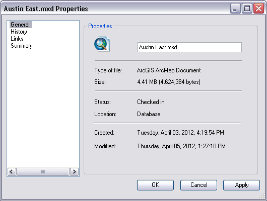 Austin East.mxd Properties dialog box