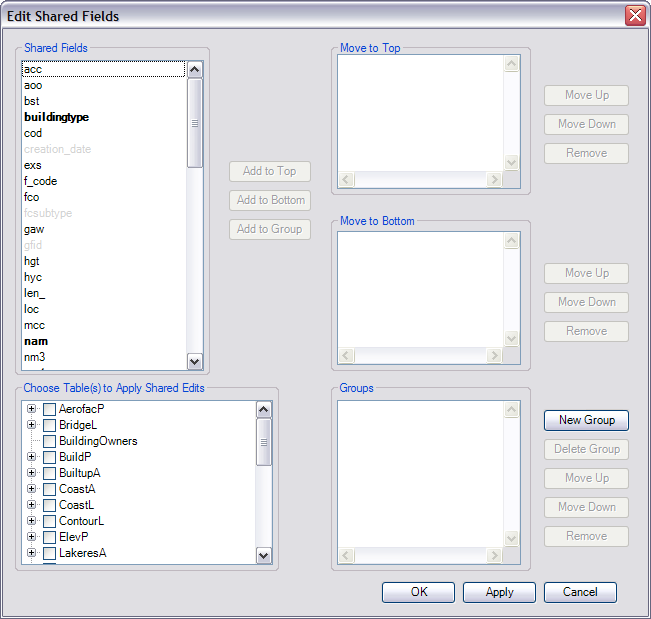 Edit Shared Fields dialog box