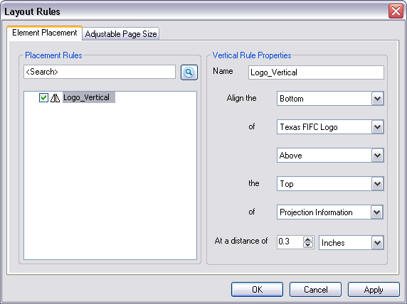 Vertical rule properties entered