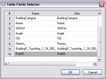 Table Fields Selector dialog box