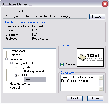 Database Element dialog box