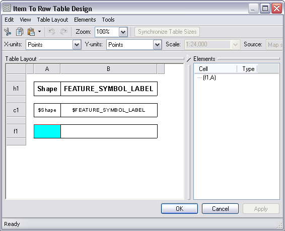 Item To Row Table Design dialog box