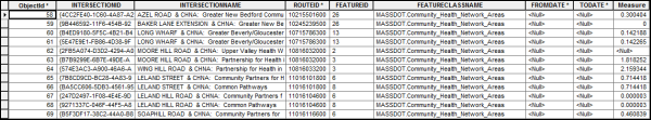 Attribute table for the intersection class