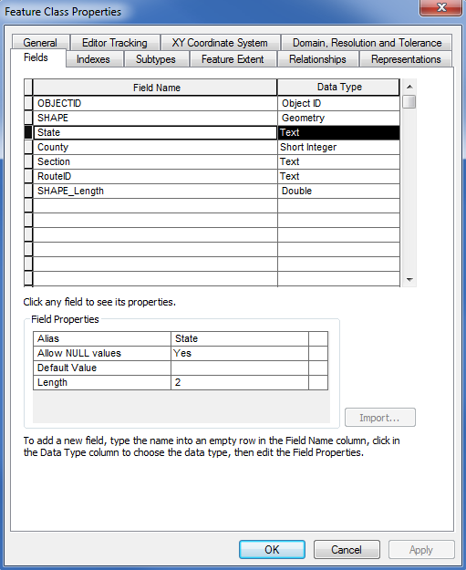 State field properties