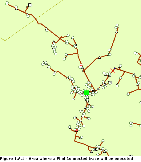 A Find Connected trace starting from the green flag is going to be performed on this area