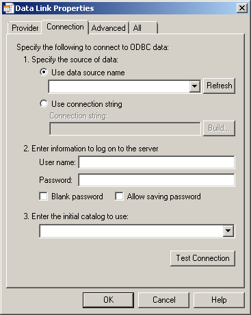 Data Link Properties dialog box