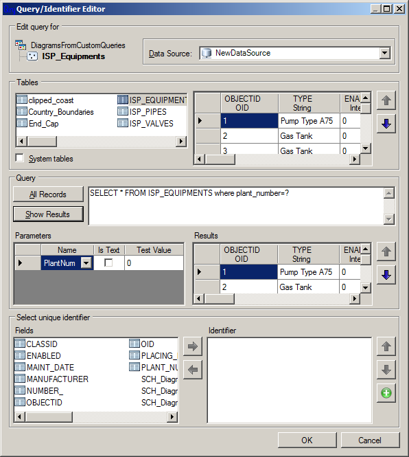 Query/Identifier Editor dialog box—Query area with parameter