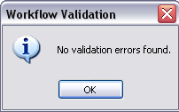 Cuadro de mensaje Validación del flujo de trabajo