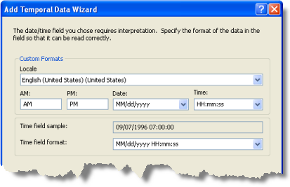 El Asistente para agregar datos temporales contiene opciones para utilizar una conversión de fecha