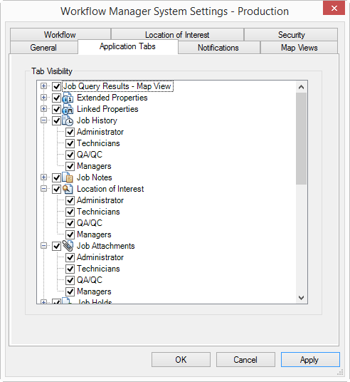 Configuración de pestañas de la aplicación