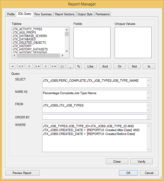 Vista previa de SQL de token de informe