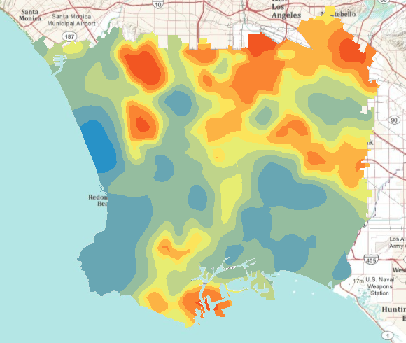 Obesity rate surface for Los Angeles fifth grade students Obesity rate surface for Los Angeles fifth grade students
