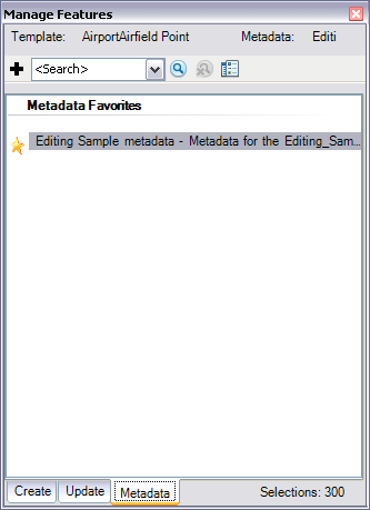 Metadata tab on the Manage Features window Metadata tab on the Manage Features window