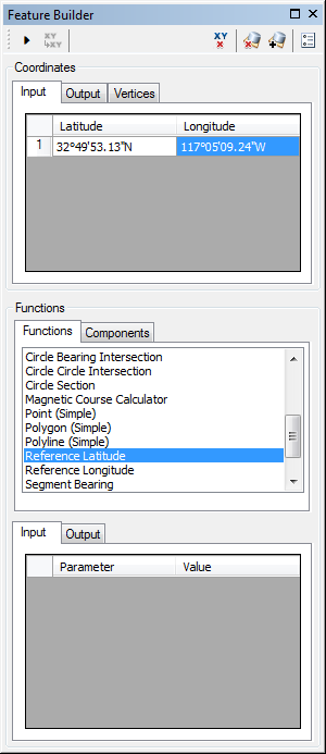Feature Builder window with the Reference Latitude function selected Feature Builder window with the Reference Latitude function selected