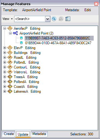 Update tab on the Manage Features window Update tab on the Manage Features window