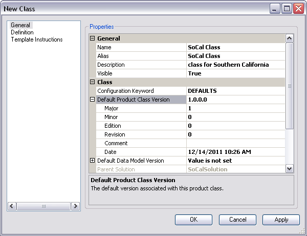 Default Product Class properties on the General pane on the New Class dialog box Default Product Class properties on the General pane on the New Class dialog box