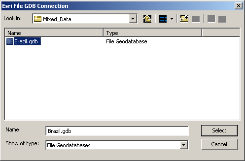 Selecting the desired ESRI File geodatabase Selecting the desired ESRI File geodatabase