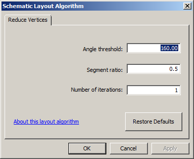 Schematic Layout Algorithm dialog box with Reduce Vertices properties tab Schematic Layout Algorithm dialog box with Reduce Vertices properties tab