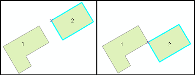 Antes y después de mover el polígono seleccionado para alinearse con otro polígono