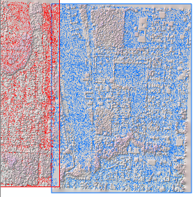 Puntos lidar superpuestos en una superficie interpolada