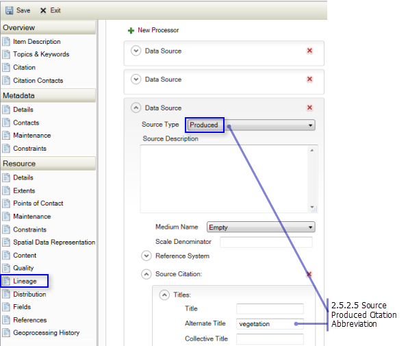 Resource Lineage page: Source Produced Citation Abbreviation