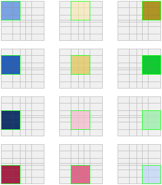 Distribución de los rásteres que componen un ejemplo de mosaico