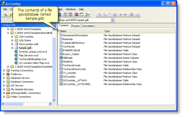 La vista Contenido en ArcCatalog